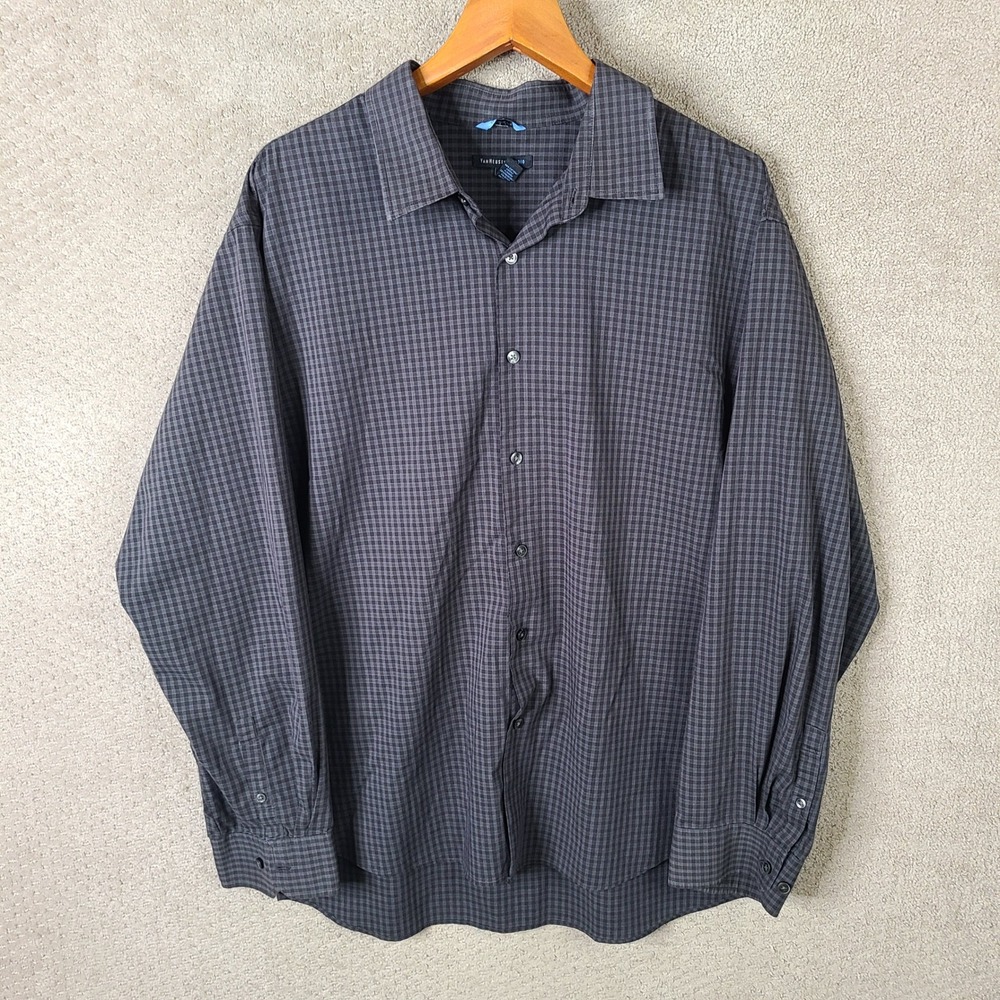 Van Heusen Studio Shirt Mens XXL Gray Plaid Slim Fit Long Sleeve Button Up